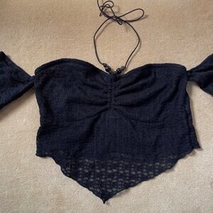 Windsor black lace Whimsy goth halter off the shoulders crop top